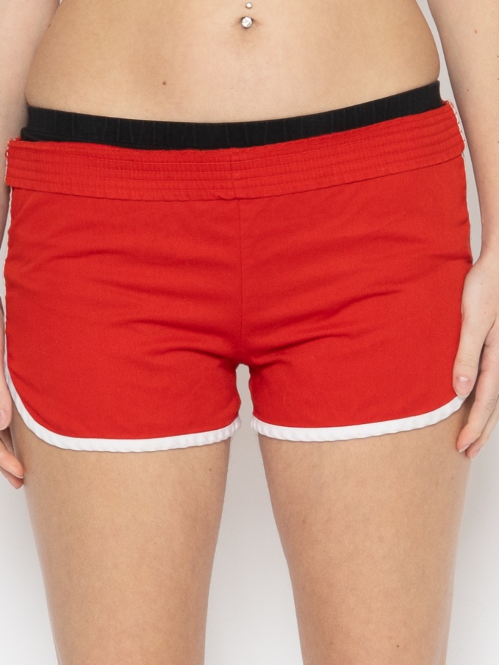 Vintage 1970s red workout shorts white piping size medium marsala